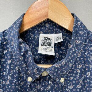 Kennington California Button-Down Shirt Men‎ Calico Print Blue Short Sleeves XL